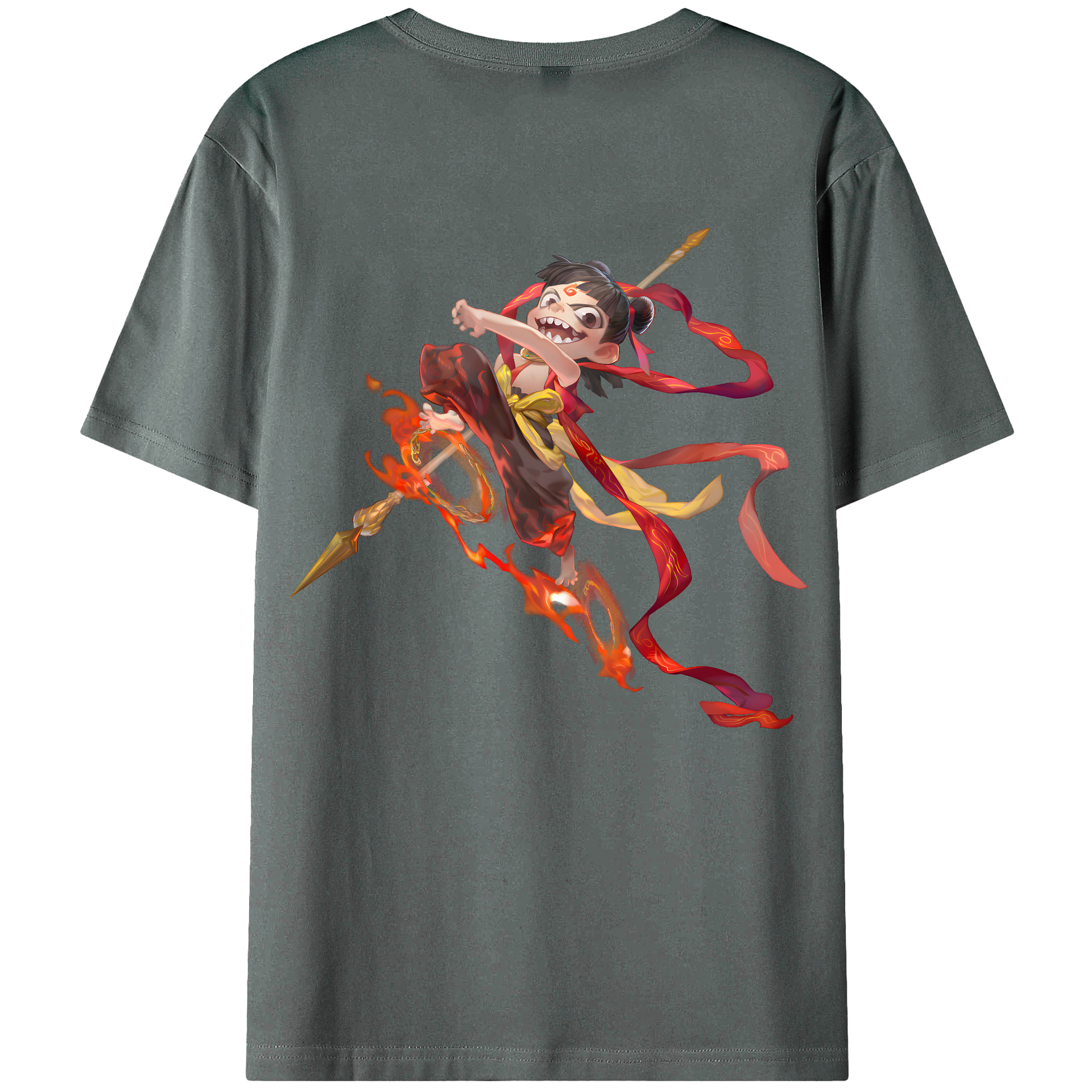 （画像用） Ne Zha 2 ナタ 魔童の大暴れ 綿100％ メンズ半袖Tシャツ（バックプリント） 通気性